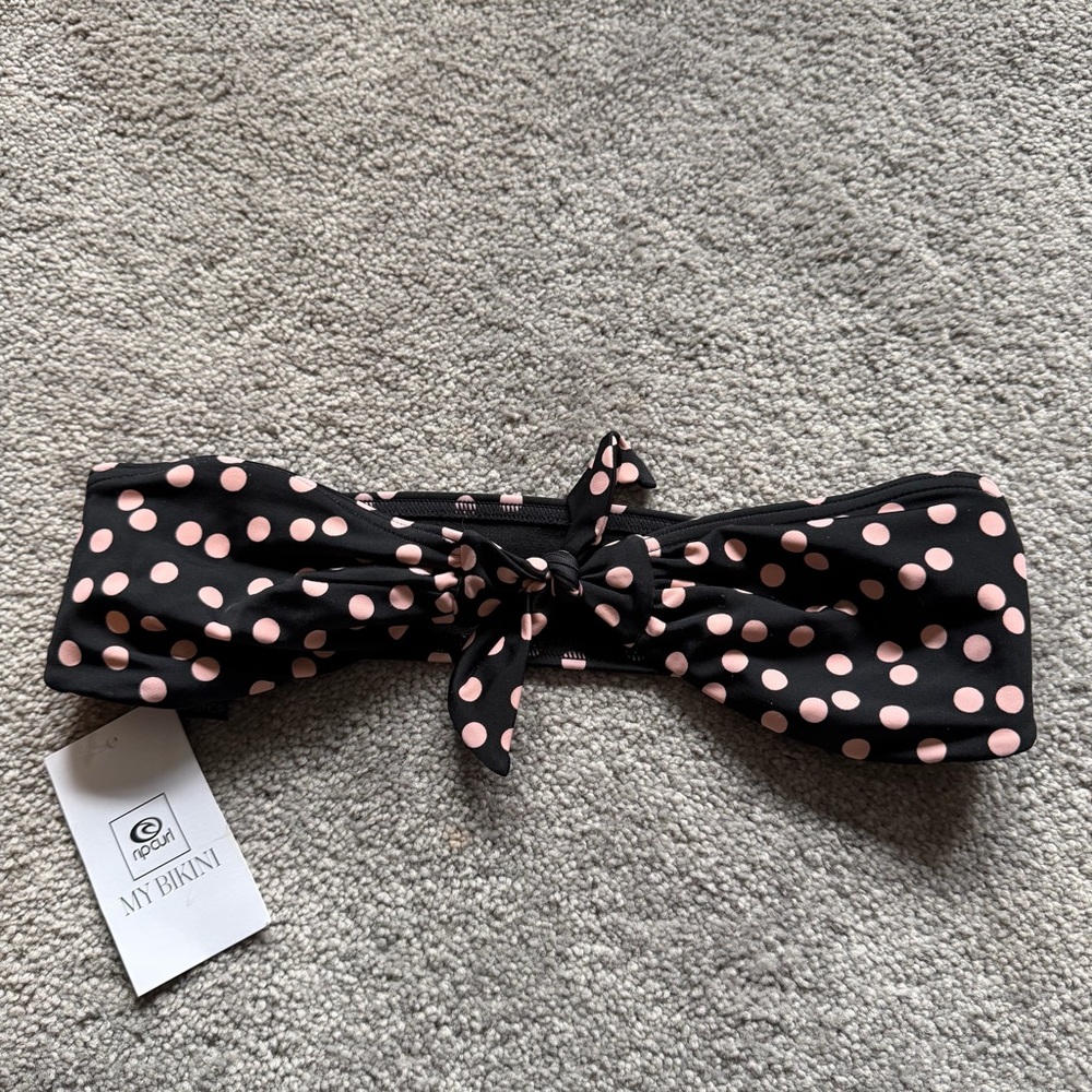 Rip Curl Black and Pink Polka Dot Bikini Top